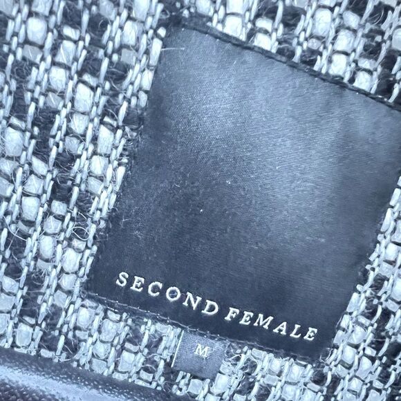 Second Female Petra Jacket M Black White Wool Blend Textured Open Front Coat - Picture 5 of 16